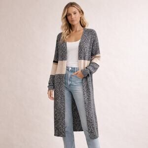 Callahan Knitwear Women's Long open front Cardigan Sweater colorblock Sz XS